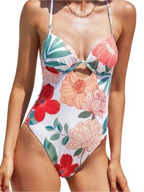 Cupshe June Bloom Underwire Cross Back Cheeky One Piece Swimsuit nwt medium